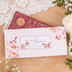CZEKOLADA ręcznie robiona dla gości na wesele Z IMIONAMI w opakowaniu Różowe Kwiaty 91,5g