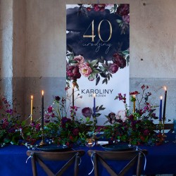 DEKORACJA sali na Urodziny + listwa 60x150cm Granat z burgundem WPISZ SWOJĄ CYFRĘ
