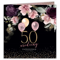 ZAPROSZENIA na 50 urodziny Flowery Black 10szt (+koperty)