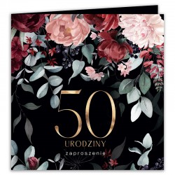 ZAPROSZENIA na 50 urodziny czarne eleganckie 10szt (+koperty)
