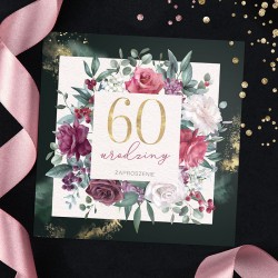 ZAPROSZENIA na 60 urodziny burgundowe róże 10szt
