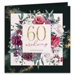 ZAPROSZENIA na 60 urodziny burgundowe róże 10szt