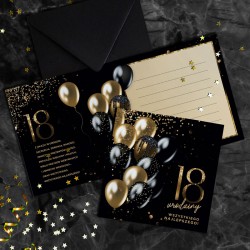 KARTKA życzenia na 18 urodziny czarno-złota (+koperta)