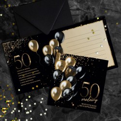 KARTKA życzenia na 50 urodziny czarno-złota (+koperta)