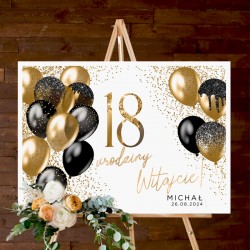 ŚCIANKA na 18 urodziny Z IMIENIEM czarno-złota Balloons 50x70cm (wpisz swoją liczbę)