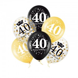 BALONY na 40 urodziny bukiet czarno-złoty MIX 30cm 6szt