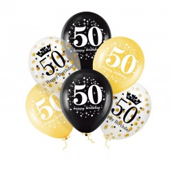 BALONY na 50 urodziny bukiet czarno-złoty MIX 30cm 6szt