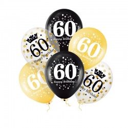 BALONY na 60 urodziny bukiet czarno-złoty MIX 30cm 6szt