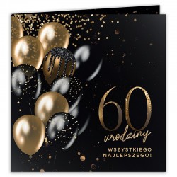 KARTKA życzenia na 60 urodziny czarno-złota (+koperta)
