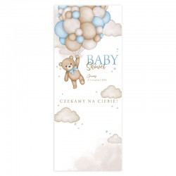 DEKORACJA sali na Baby Shower chłopca personalizowana + listwa 60x150cm Miś i baloniki