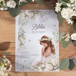 BIBLIA Pamiątka Pierwszej Komunii Z IMIENIEM Floral Girl 111 stron
