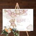 PLAKAT na Baby Shower dziewczynki Z IMIENIEM Miś i baloniki 50x70cm