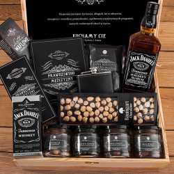 PREZENT dla Taty w skrzyni Z PODPISEM z Jack Daniels, piersiówką i słodyczami