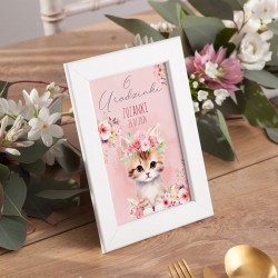 DEKORACJA stołu na Urodziny dziewczynki Tabliczka Kotek w kwiatach (+biała ramka)
