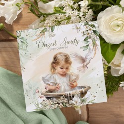 ZAPROSZENIA na Chrzest dziewczynki piękne biało-zielone 10szt (+koperty)