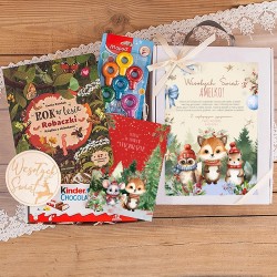 PREZENT na Święta dla małego dziecka Z PODPISEM Książką z okienkami i kredkami dla dzieci
