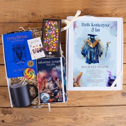 PREZENT na urodziny dla dziecka Z IMIENIEM Zestaw Harry Potter z książką, spersonalizowanym kubkiem i notesem