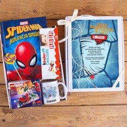 PREZENT na urodziny dla chłopca Z IMIENIEM Zestaw Spider-Man z książką i klockami LEGO