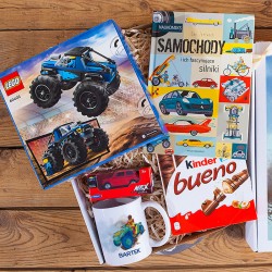 PREZENT na urodziny dla chłopca Zestaw dla miłośnika samochodów z klockami LEGO i książką