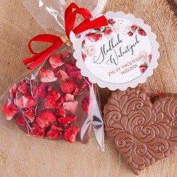 CZEKOLADOWE serce z truskawkami na Walentynki Z PODPISEM ręcznie robione w opakowaniu