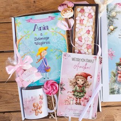 PREZENT na Święta dla dziewczynki Z IMIENIEM Kubek personalizowany, notes i książka