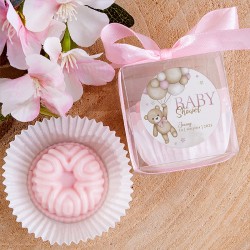 MYDEŁKO glicerynowe podziękowanie na Baby Shower różowe Z IMIENIEM Handmade (+opakowanie) Miś i baloniki