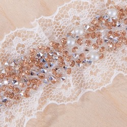 PODWIĄZKA ślubna koronkowa z kryształkami i perełkami