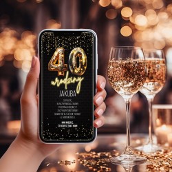 ZAPROSZENIE na 40 urodziny na telefon Gold Neon Disco