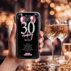 ZAPROSZENIE na 30 urodziny na telefon Pink Balloon Diamond