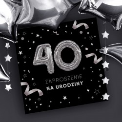 ZAPROSZENIA na 40 urodziny czarno-srebrne 10szt (+koperty)