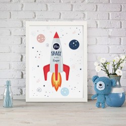PLAKAT dla dziecka do pokoju Z IMIENIEM A4/A3 Astronauta Rakieta
