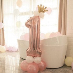 ZESTAW balonów na Roczek dziewczynki z koroną Rosegold