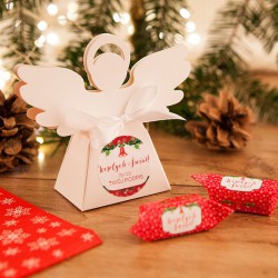 PUDEŁECZKA Aniołek prezent świąteczny Czerwone Święta 10szt (+etykiety+wstążka)