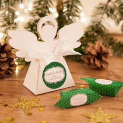 PUDEŁECZKA Aniołek prezent świąteczny Zielone Święta 10szt (+etykiety+wstążka)