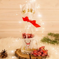 KUBEK świąteczny na prezent + cukierki Z IMIENIEM Renifer W OPAKOWANIU
