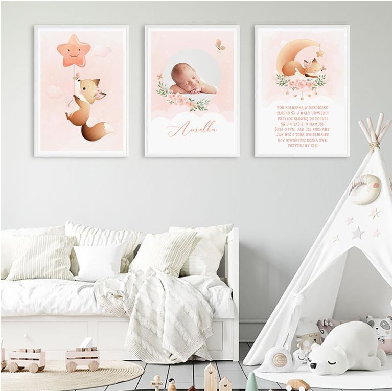 Plakaty do pokoju ze zdjęciem różowy lisek