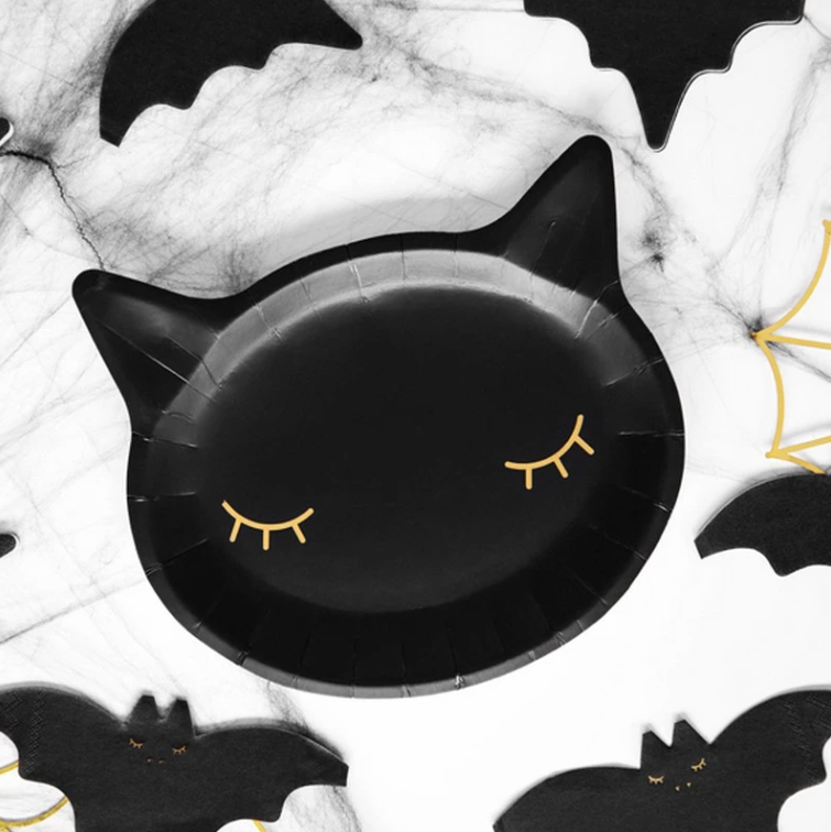 Talerzyki na halloween czarny kot