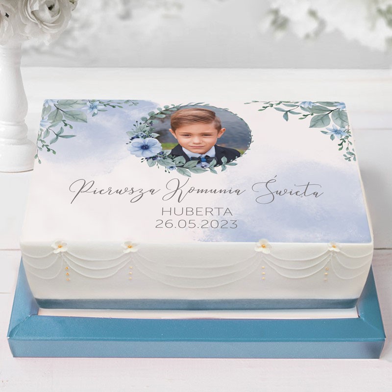Opłatek na tort chłopca ze zdjęciem niebieskie