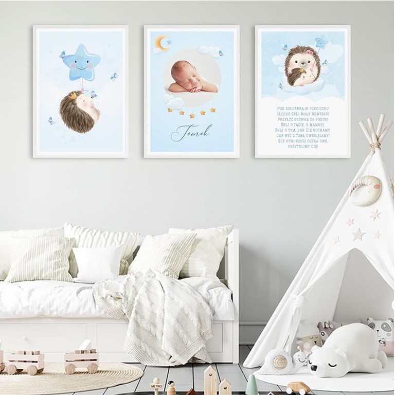 Plakaty do pokoju dziecka niebieski jeż
