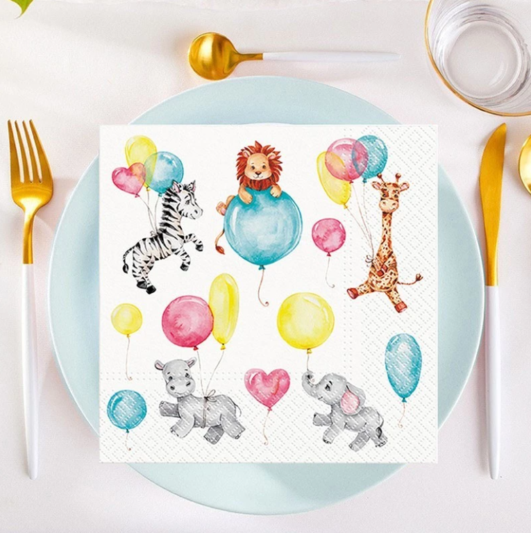 Serwetki na urodzinki zwierzątka balony