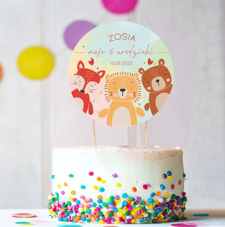 Topper na tort urodzinowy kolorowe zwierzątka