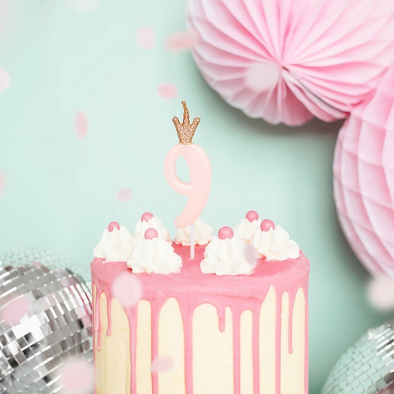 Świeczka na tort urodzinowy z koroną wybierz cyfrę różowa