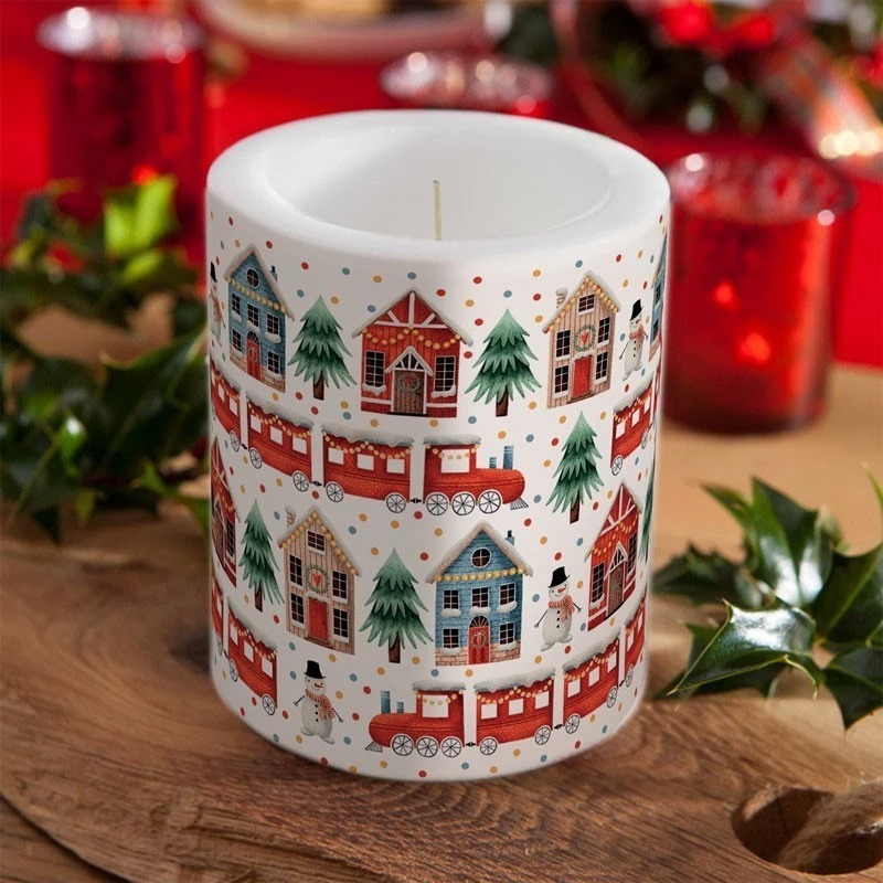 Świąteczna świeca zapachowa lampion domki zimowe